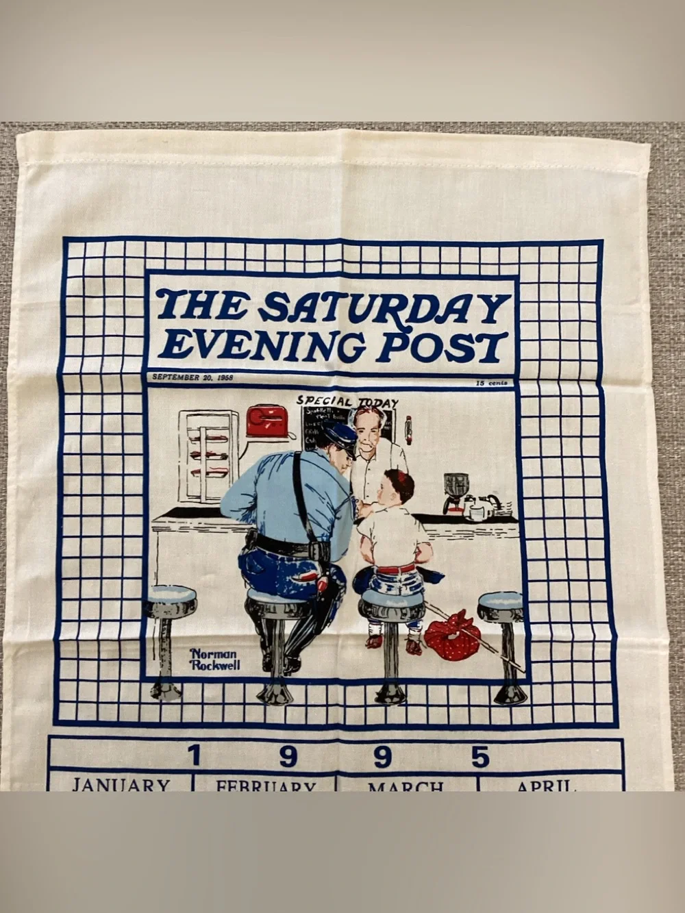 1995 Decorative Tea Towel - Blue & White
